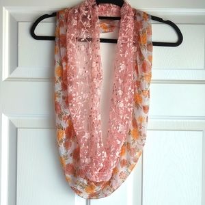 3/$15 ⭐⭐ HOST PICK ⭐⭐ Sheer Floral Infinity Scarf - Pink Lace & Silver S…